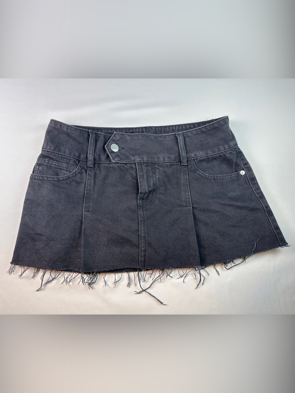 Garage Black Denim Mini Skort Shorts Skirt Raw Hem Size Small